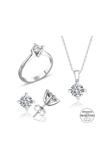 Sertifikalı Swarovski 3 Mm Tek Taş 925 Gümüş Set Takım
