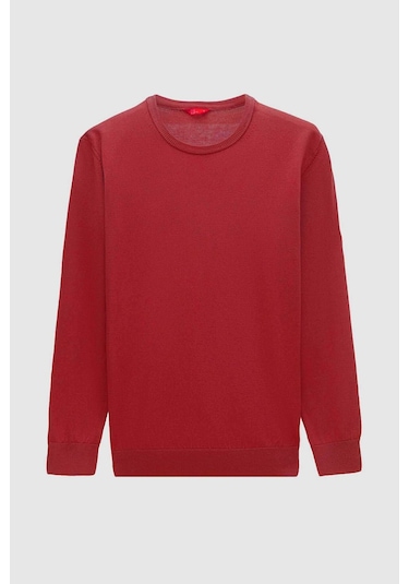 Regular Fit Nar Çiçeği Tüylenme Yapmayan Bisiklet Yaka Triko Kazak Narçiçeği