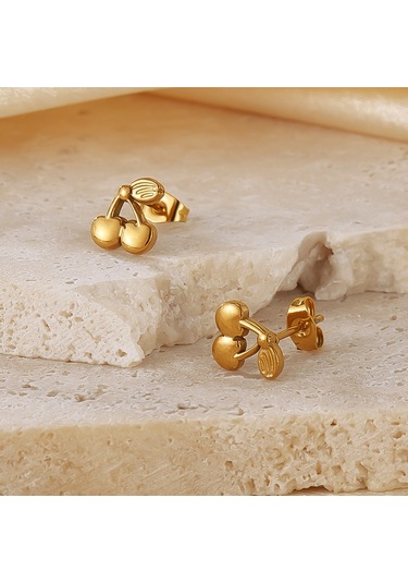 Sones Opk Ge943 1 Çift Paslanmaz Çelik Basit Narin Kiraz Küpe Altın