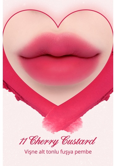 Dasique Kalp Tasarımlı Yoğun Pigmentli Köpük Yapılı Kadife Bitiş Sunan Ruj Souffle Color Pot 11 Cherry Custard 11 Cherry Custard