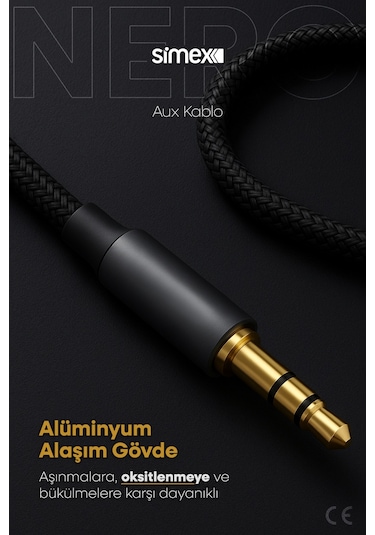 Simex Type C Dac Sa-02 Nero Kumaş Aux Kablosu Kumaş
