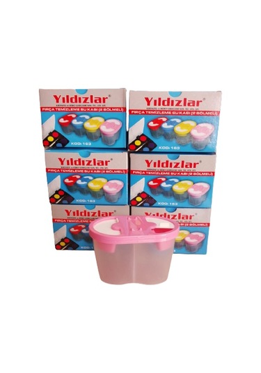 Yıldızlar Pembe Fırça Temizleme Su Kabı İki Bölmeli Sulu Boya Su