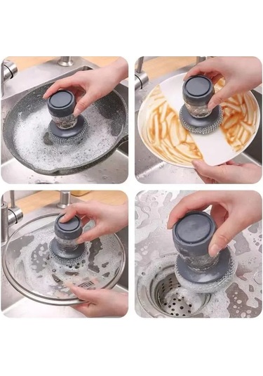 Xindoker "2'li Set Otomatik Deterjan Dispenserli Bulaşık Fırçası - Pratik Ve Uzun Ömürlü" Gri