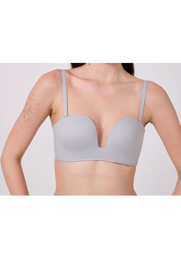Freshness Msf05 Destekli V Dekolte Lazer Kesim Sütyen Gri