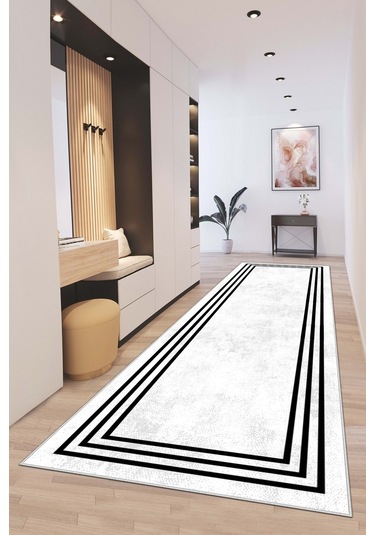 West Home Makinede Yıkanabilir Kaymaz Taban Leke Tutmaz Modern Kesme Yolluk Mutfak Yolluk Halı Yolluk Wh 413 White Yolluk