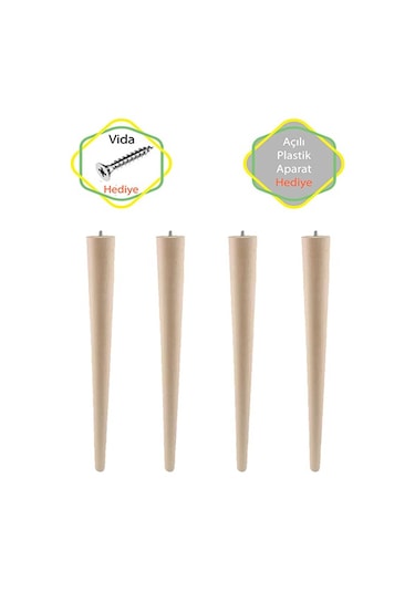 4 Adet Lüks 70 Cm Ahşap Ham Masa Ayağı Çap: 5.5 Cm Hobi Dıy