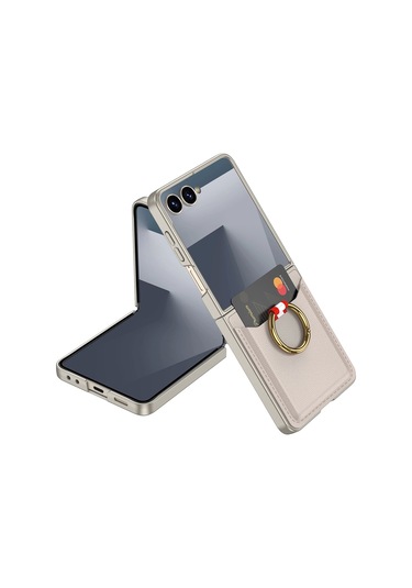 Samsung Galaxy Uyumlu Z Flip 7 Kıpta Yüzüklü Kartlıklı Kapak - Şık Koruma, Kredi Kart Yuvası, Stand Özelliğ