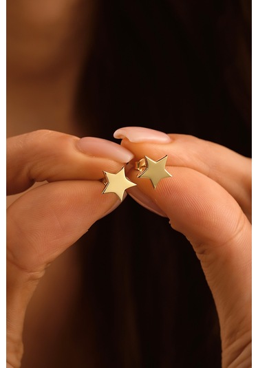 Sefa Gold 14 Ayar Altın Taşsız Sarı Yıldız Küpe