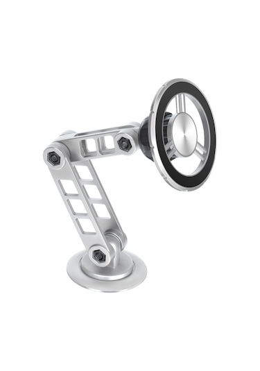 G198 Ayarlanabilir Robotik Kol Cep Telefonu Standı Araba Pano Ön Cam Manyetik Telefon Tutucu Gümüş