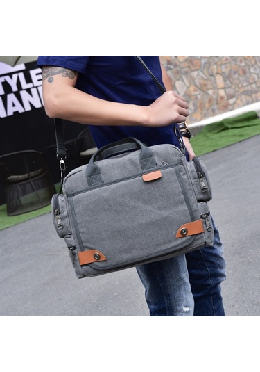 Çok Amaçlı Trend Çok Bölmeli Kanvas Büyük Kapasiteli Omuz Çantası D7017 Haki