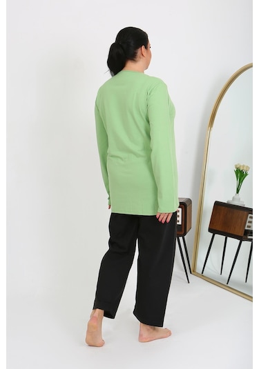 Akbeniz Kadın Büyük Beden Uzun Kol Penye Pijama Takımı Fıstık Yeşili 202408 Yeşil