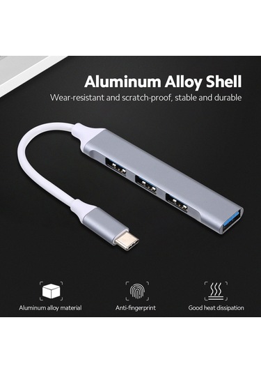Springsun Alüminyum 4-port Usb Hub: 1 Usb 3.0 + 3 Usb 2.0 Çevirici, Veri Transferi Ve Cihaz Genişletici Gümüş