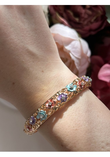 Çiçek Kelepçe Bileklik Altın