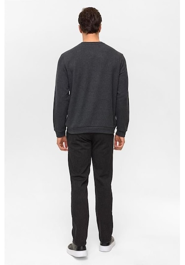 Antrasit Regular Düz Bisiklet Yaka Sweatshirt Antrasit