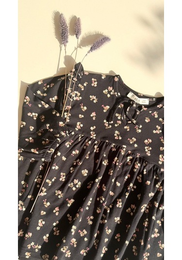 Desenli Mevsimlik Elbise 1-7 Yaş Siyah Siyah