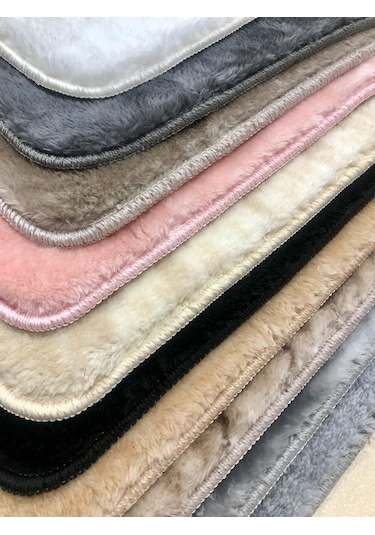 Dekoratif Puffy Peluş Yumuşak Kaymaz Taban Kesme Halı Yolluk Desenli Krem