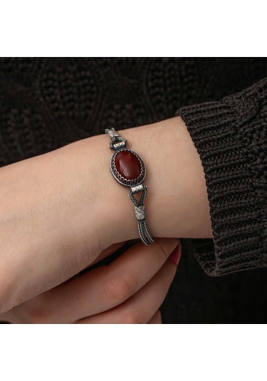 Blackcraft Gümüş Akik Taşlı Kazaziye Bileklik Bc-685b90 Renkli