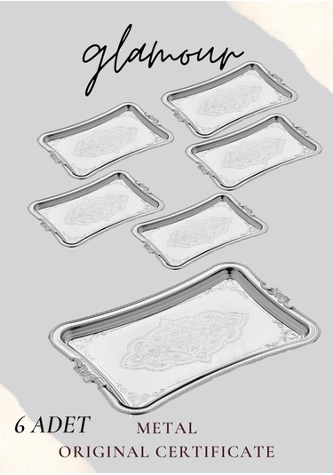 Tek Kişilik Kahve Sunumluk Paslanmaz Metal Damat Ve Söz Tepsisi Kararmaz Kaplama Gümüş 001