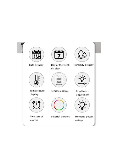 Mavi 12 İnç Duvar Saati Renkli Ortam Işığı Dijital Saat Uzaktan Kumanda Büyük Ekran Oturma Odası Çift Alarm Led Çalar Saat Mavi