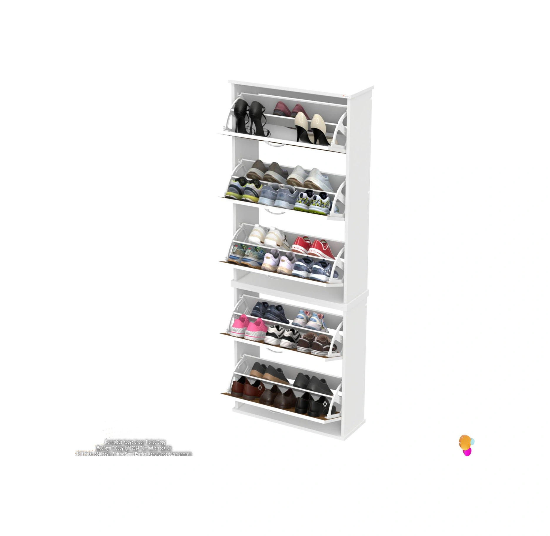 Asil 2 Li Ceviz Renk Asma Ayakkabılık Kapı Önü 5 Düşer Kapak 10 Göz Bölme Ayakkabılık 72x193x26 Cm Ceviz