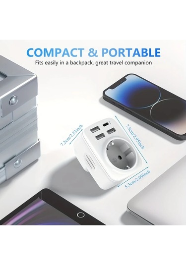 Motion003 365 İngiltere Almanya Seyahat Adaptörü 3 Usb 1 Usb C 34a Tip G Priz İngiltere İrlanda Dubai Maldivler Katar Malezya 1 Çıkışlı