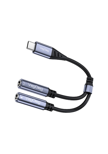 Veggieg Type-c To 3.5mm Aux Ve Mikrofon Dönüştürücü Adaptör Dac Chip Hifi Ses Kartı