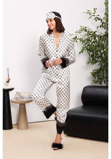Pierre Cardin 1300 Kadın Biyeli Saten Pijama Takımı Siyah