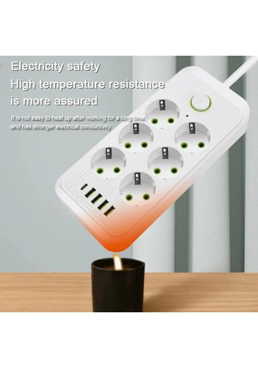 6 Lı Priz 6 Soket 220v 4usb 5v2.1a 1 Pd 2.1a Şarj Çoklu Priz
