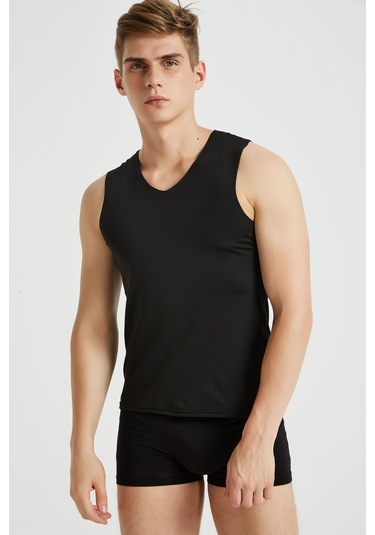 Yuvarlak Yaka Buz İpek Kumaş Spor Süper Elastik Slim Fit Erkek Kolsuz Atlet Tshirt Gri