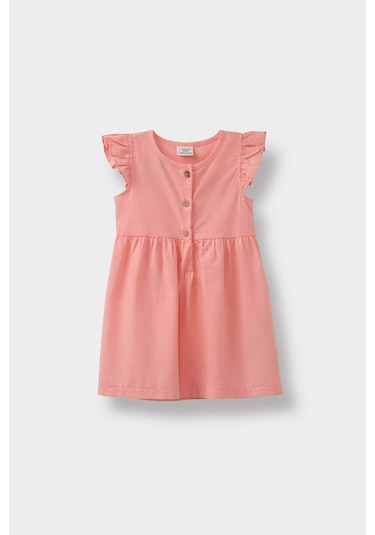 DeFacto Kız Bebek Basic Düz Kısa Kollu Flamlı Poplin Yazlık Elbise Z7402A225SMOG99