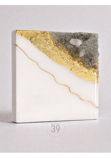 Geode Bianco Kuvars Taşlı Modern Epoksi Duvar Tablosu Enerjisel & Dekoratif Sanat 20x20 Cm