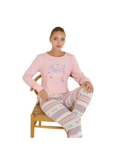Seamlife Kadın Kışlık Termal Uzun Kollu Pijama Takımı Pembe