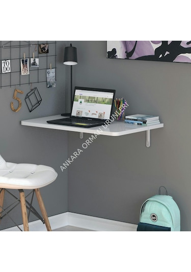 60X45 cm Oval Köşeli Açılır Kapanır Duvara Monte Raf Masa Beyaz