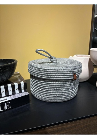 Walnut Kapaklı Jüt Sepet Gri