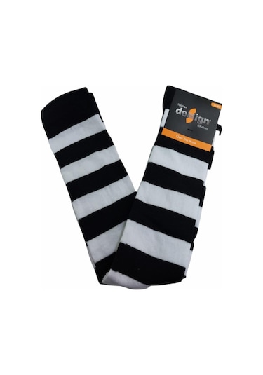 Design Socks Desing Çember Desenli Dikişsiz Dizüstü Çorap-Siyah-Beyaz Beyaz - Siyah