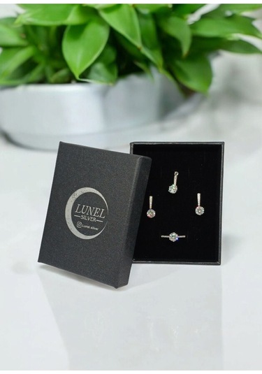 Tek Taşlı Gümüş Takı Seti 925 Ayar, Şık Ve Zarif Kadın Aksesuar Seti Gümüş