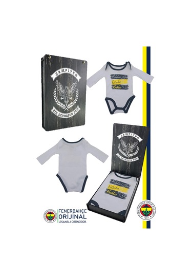 Fenerbahçe Lisanslı Kalpleri Fetheden Renkler Bebek Body Zıbın Hediyelik Ahşap Kutulu Beyaz