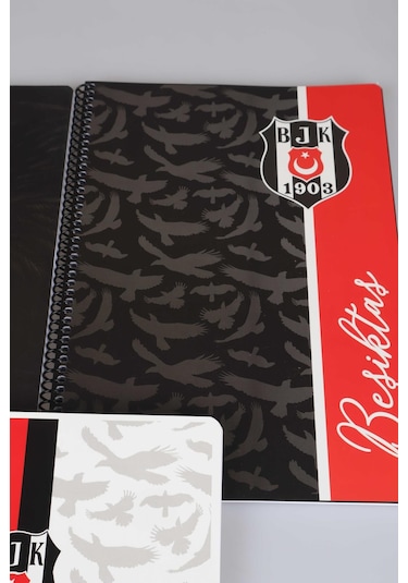 "dekomus Cep Defteri Hediyeli" Lisanslı Beşiktaş Spırallı 2 Adet Kareli Ve 2 Adet Çizgili A4 Karton Kapak 72 Yaprak Defter Seti