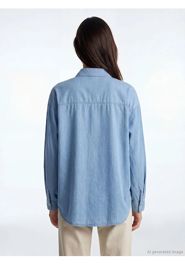 Lc Waikiki İndigo Gömlek Yaka Oversize Kadın Jean Tunik Indigo