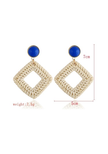 E2002-4 Blue Frame Bamboo Vine Handmade Woven Earrings Bosomia Style Earrings Gümüş