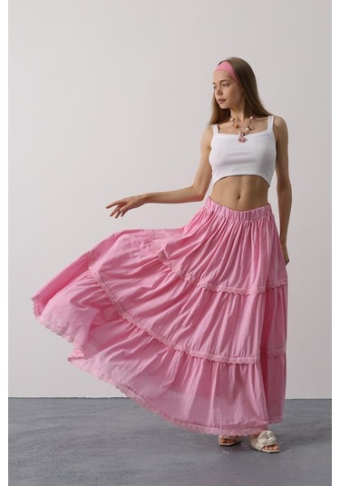 Dantel Detaylı Etek - Pembe Pembe