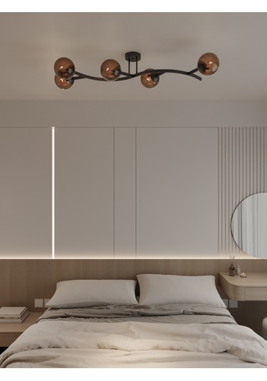 Noria Modern Siyah Metal Gövdeli 5 Li Bal Rengi Cam Küre Avize