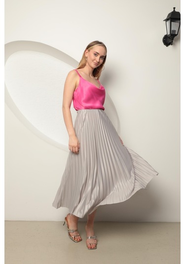 Chıcnhappy Örme Kumaş Kadın Piliseli Etek Gri 24op80010164 Gri