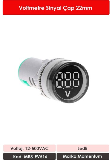 Momentum 22m Voltmetre Sinyal Lambası 12-500VAC Beyaz MB3-EV516
