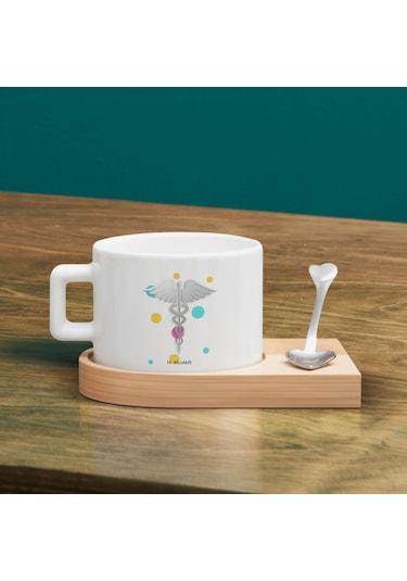 Bk Gift Kişiye Özel İsimli Doktor Tasarımlı-1, Ahşap Altlıklı Seramik Fincan, Meslek Hediyesi, Yeni İş Hediyesi Kobitmeyen137930 Bk Gift