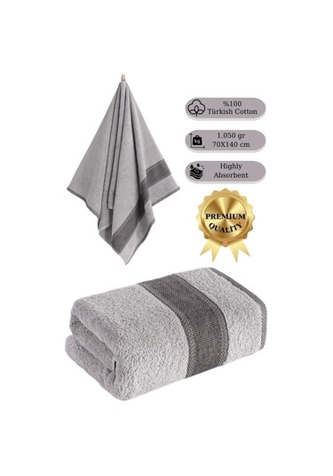 %100 Cotton Saç Havlusu Maura 70x140 Cm Açık Gri