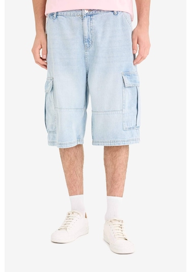 Defacto %100 Pamuk Kargo Fit Jean Bermuda Şort F4219ax25smnm39 Mavi