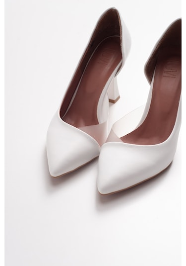 Luvishoes 653 Beyaz Cilt Topuklu Kadın Ayakkabı Beyaz