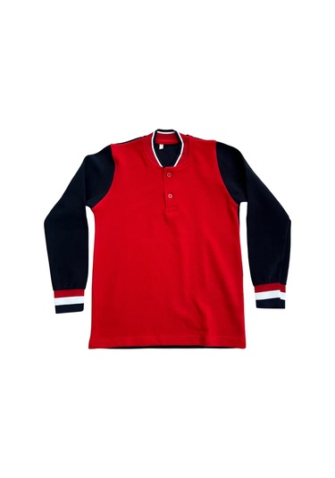 Çocuk Pamuklu Yumuşak Dokulu Hakim Yaka Kırmızı Arkası Lacivert Sweatshirt Kırmızı