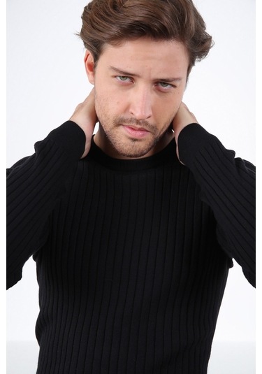 Ferraro Siyah Bisiklet Yaka Fitilli Erkek Kazak Siyah